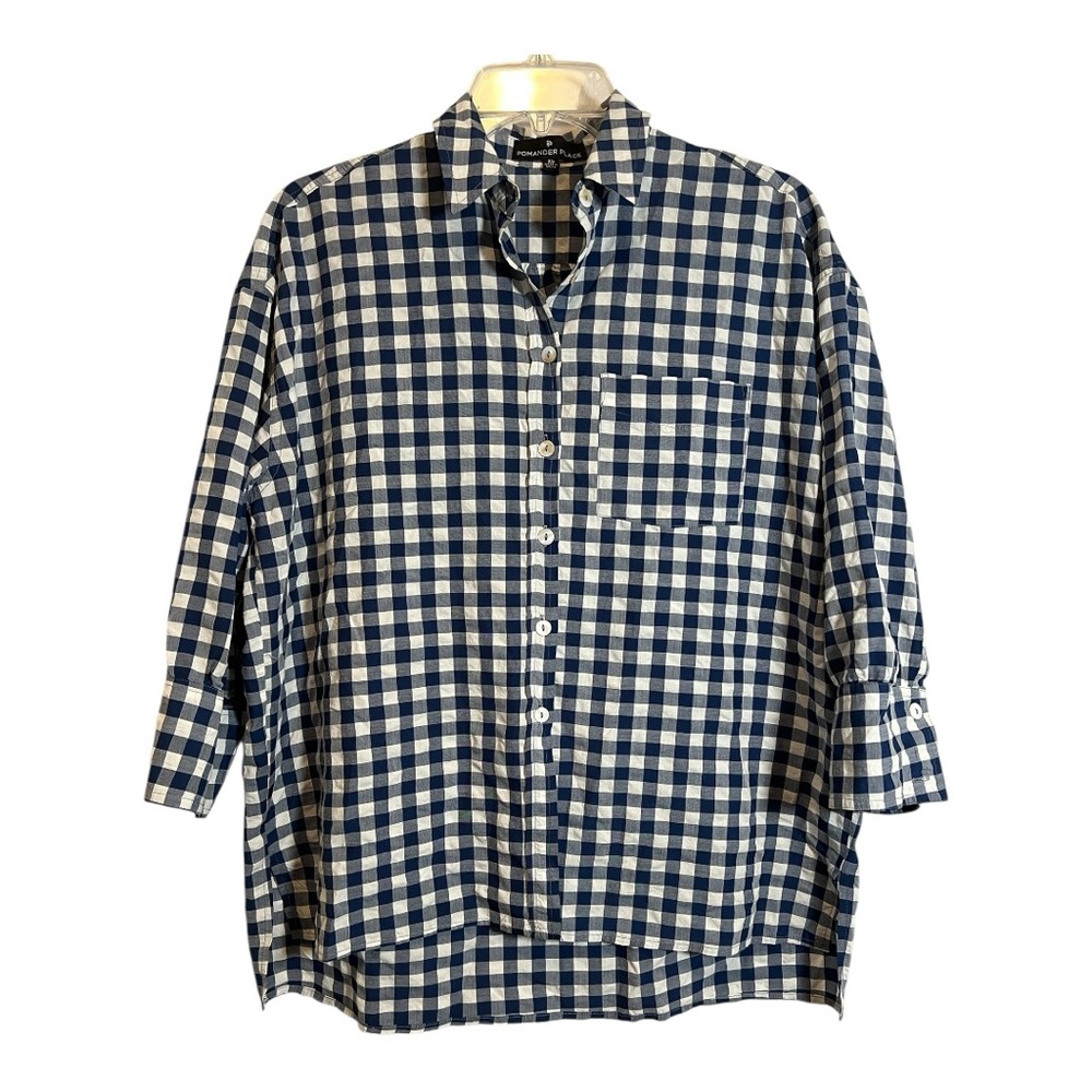 Pomander Place Tuckernuck Blue & White Gingham Oversized Shirt Size XS
